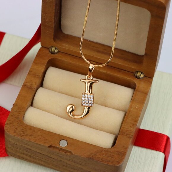 "Rose Gold J Initial Pendant with Crystal Detailing for Women, XPPT1421 - Picture 7 of 12